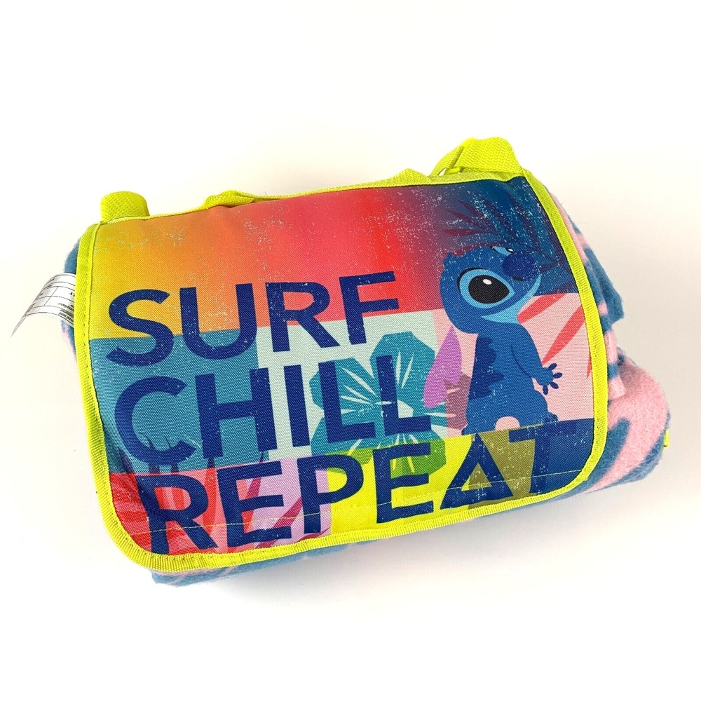Disney Store Exclusive Stitch Picnic Blanket Roll Up Hook-n-Loop Closure Fleece
